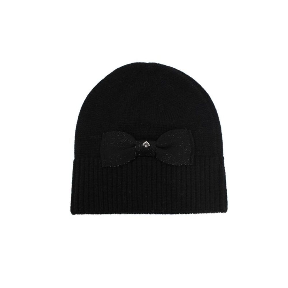 Kate Spade Womens Knit Bow Accent Beanie Black One Size